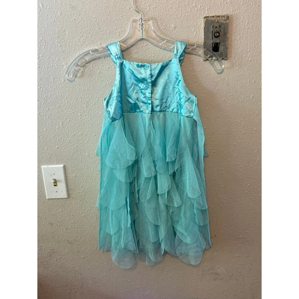 Biscotti Girls Size 5 Aqua Blue Floral Appliqué Tiered Tulle Party Dress